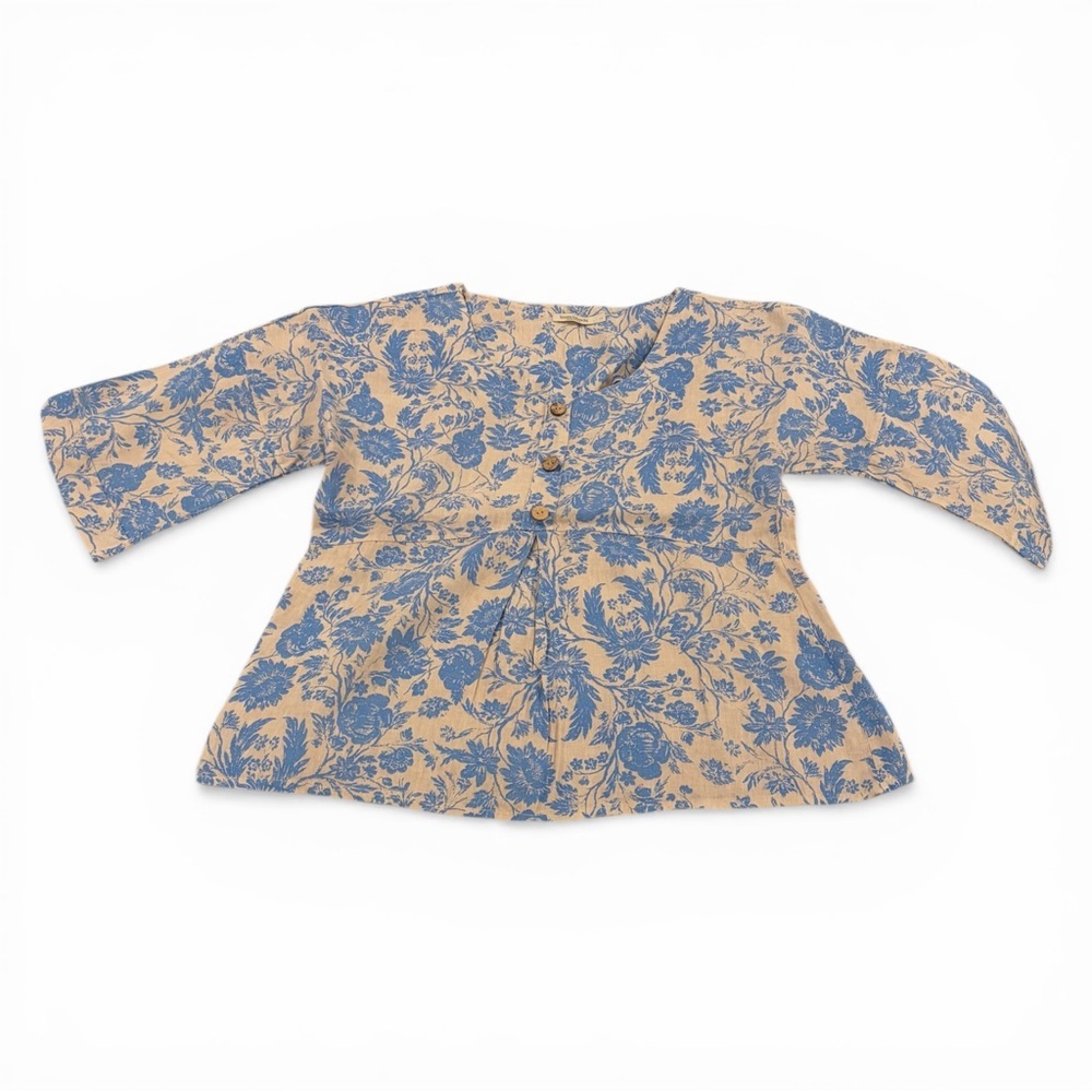 Laura Bianchi Linen Top Womens Large Blue Floral Button Front Italy‎